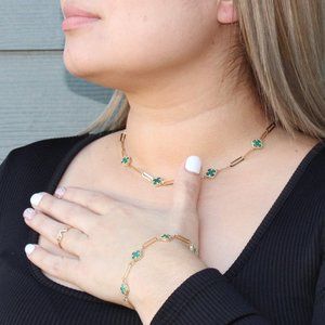 14K Gold Green Clover Set (Chain & Bracelet)